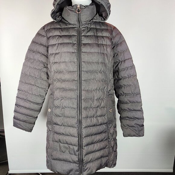Michael Kors Down Longer Length Jacket with Detachable Hood Dark Gray Size L - Picture 1 of 13